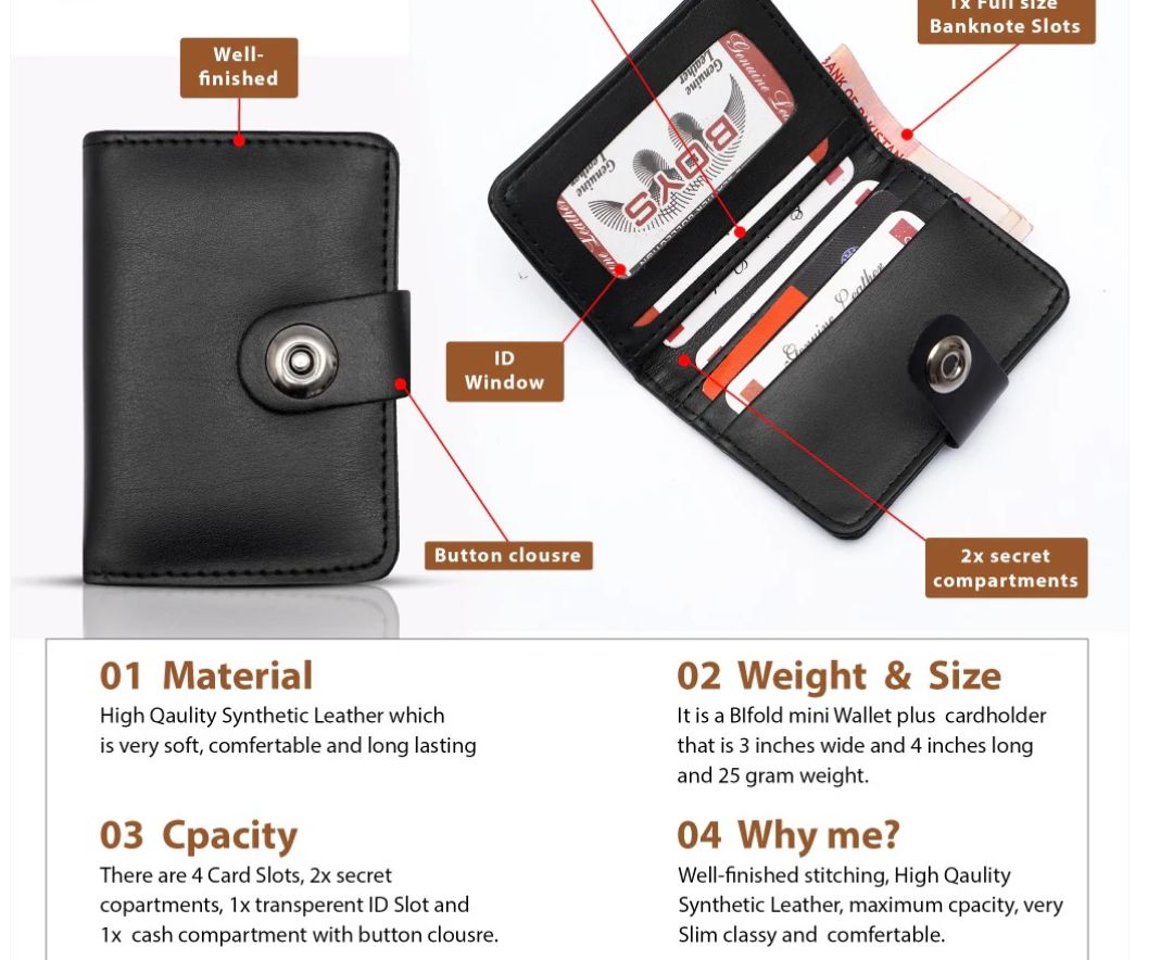 Plain Rexine Minimal Button Closure Wallet Smart Wallet For Male And Female, Stylish And Slim – Random Color