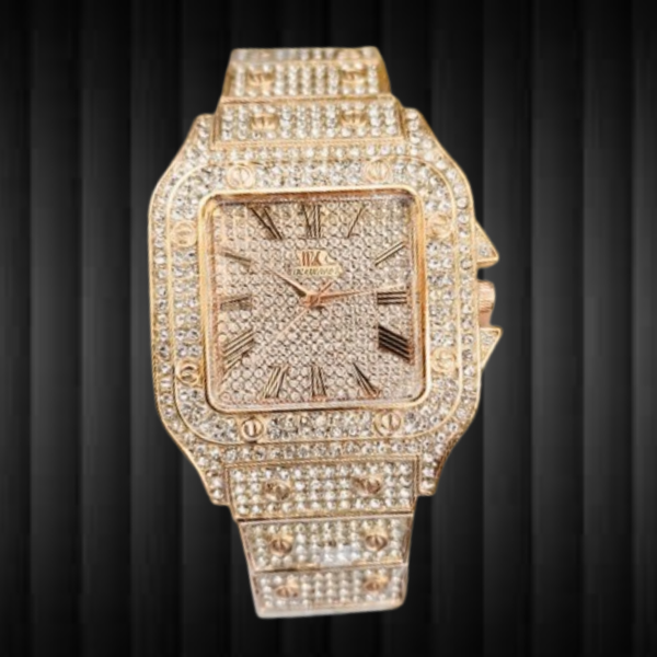 Ladies Stylish Stone Watch – Golden