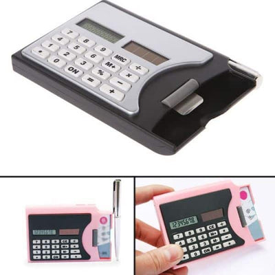 3-In-1 Portable 8-Digit Solar Calculator Business Card Holder with Ball-Point Pen