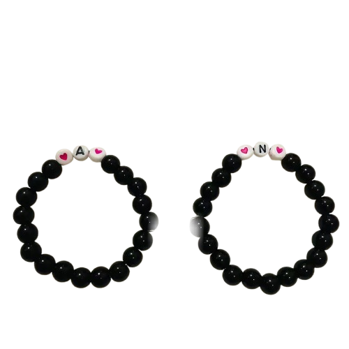 Classic Black Beaded Bracelet with Initials